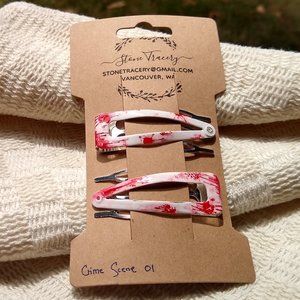 Pair of Hand Painted Double Grip Hair Snap Comb Clips - True Crime 01